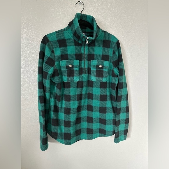 Chaps Women’s Green/Black Buffalo Plaid Fleece Quarter Zip-up. Size: Medium. - Picture 2 of 16